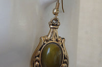 Vintage Style Earrings. Ornament Filigree Brass Earrings. Green Earrings. Antique Style Earrings. Agate Stone Earrings. Bridesmaid Jewelry.