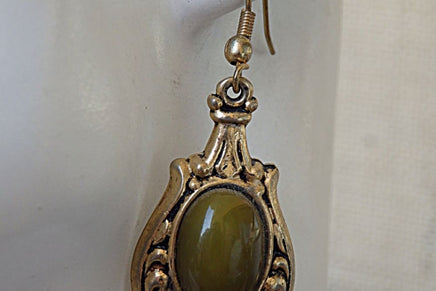 Vintage Style Earrings. Ornament Filigree Brass Earrings. Green Earrings. Antique Style Earrings. Agate Stone Earrings. Bridesmaid Jewelry.