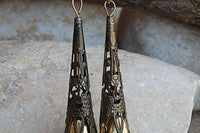 Vintage Style Jewelry. Drop Dangle Earrings. Ornament Filigree Earrings. Unique Antique Style Earrings. Beaded Dangle Earrings. Brass Earr