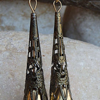 Vintage Style Jewelry. Drop Dangle Earrings. Ornament Filigree Earrings. Unique Antique Style Earrings. Beaded Dangle Earrings. Brass Earr