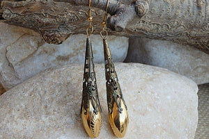 Vintage Style Jewelry. Drop Dangle Earrings. Ornament Filigree Earrings. Unique Antique Style Earrings. Beaded Dangle Earrings. Brass Earr