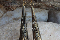 Vintage Style Jewelry. Drop Dangle Earrings. Ornament Filigree Earrings. Unique Antique Style Earrings. Beaded Dangle Earrings. Brass Earr