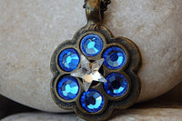 Vintage Style Necklace. Clear Star Necklace. Blue Royal Rebeka Necklace. Blue Sapphire Crystal Necklace. Antique Style Flower Necklace.