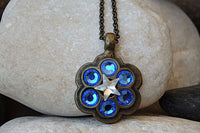Vintage Style Necklace. Clear Star Necklace. Blue Royal Rebeka Necklace. Blue Sapphire Crystal Necklace. Antique Style Flower Necklace.