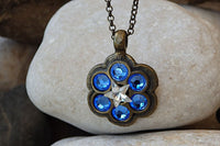 Vintage Style Necklace. Clear Star Necklace. Blue Royal Rebeka Necklace. Blue Sapphire Crystal Necklace. Antique Style Flower Necklace.