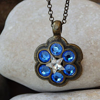 Vintage Style Necklace. Clear Star Necklace. Blue Royal Rebeka Necklace. Blue Sapphire Crystal Necklace. Antique Style Flower Necklace.