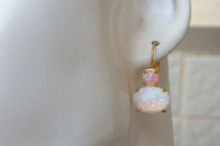 Wedding Earrings For Bride . Pink And White Opal Earrings