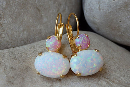 Wedding Earrings For Bride . Pink And White Opal Earrings