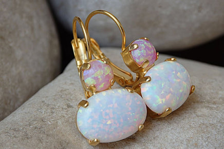 Wedding Earrings For Bride . Pink And White Opal Earrings