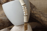Wedding Fresh Water Of Beaded Pearl Bracelet. White Enamel Bracelet. Bridal Dainty Pearl Bracelet.natural Bracelet. Bride Vintage Jewelry