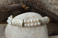 Wedding Fresh Water Of Beaded Pearl Bracelet. White Enamel Bracelet. Bridal Dainty Pearl Bracelet.natural Bracelet. Bride Vintage Jewelry
