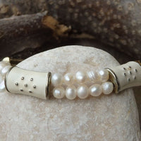 Wedding Fresh Water Of Beaded Pearl Bracelet. White Enamel Bracelet. Bridal Dainty Pearl Bracelet.natural Bracelet. Bride Vintage Jewelry