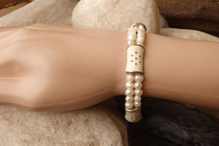 Wedding Fresh Water Of Beaded Pearl Bracelet. White Enamel Bracelet. Bridal Dainty Pearl Bracelet.natural Bracelet. Bride Vintage Jewelry