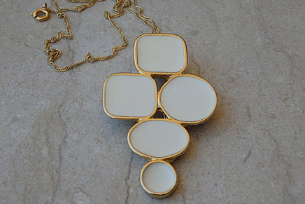 Wedding Geometric Necklace For Bridal Neckalce. White Enamel Gold Necklace. Geometric Jewelry For Bridesmaid Gift. Big White Enamel Necklace