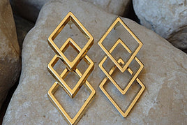 Wedding Gold Earrings. Geometric Long Stud Earrings. Bridal Earrings. Triple Earrings. Square Earrings.bridesmaid Statement Wedding Earrings