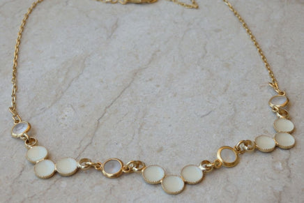 Wedding Link Necklace For Bridal. White Enamel Gold Necklace. Delicate Gold Jewelry For Bridesmaid Gift. Wedding White Necklace For Bride