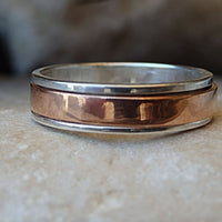 Wedding Spinner Ring. 925 Sterling Silver And Copper Band Spinner Ring. Fidget Ring. Wedding Silver Ring. Silver Mens Womens Band Ring
