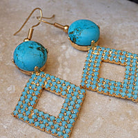 Wedding Turquoise Earrings. Geometric Rebeka Earrings . Bridal Precious Earrings. Genuine Turquoise Jewelry. December Gemstone Earrings.