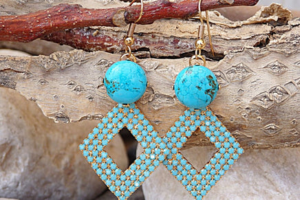 Wedding Turquoise Earrings. Geometric Rebeka Earrings . Bridal Precious Earrings. Genuine Turquoise Jewelry. December Gemstone Earrings.