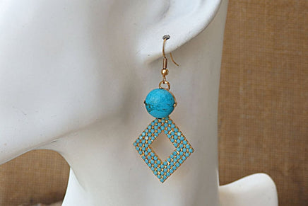 Wedding Turquoise Earrings. Geometric Rebeka Earrings . Bridal Precious Earrings. Genuine Turquoise Jewelry. December Gemstone Earrings.