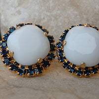 White And Deep Blue Stud Earrings