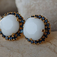 White And Deep Blue Stud Earrings