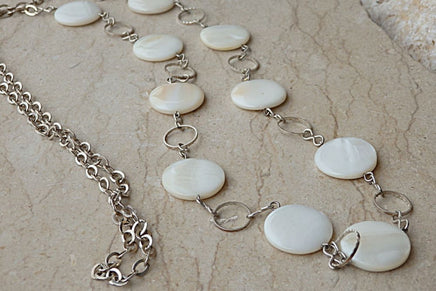 White Long Necklace. Shell Necklace. Shell Jewelry. Handmade Necklace. Shell Long Chain. Beach Wedding Shell Necklace. Silver Shell Necklace