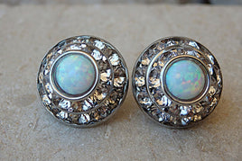 White Opal Circular Earrings