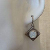 White Opal Crystal Earrings. Rebeka Earrings. Rustic Bridal. Square Earrings. Geometrical Jewelry. Small Drop Earrings. Garden Wedding