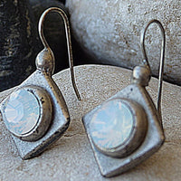 White Opal Crystal Earrings. Rebeka Earrings. Rustic Bridal. Square Earrings. Geometrical Jewelry. Small Drop Earrings. Garden Wedding
