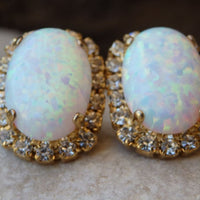 White Opal Gold Earrings