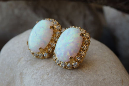 White Opal Gold Earrings