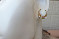 White Opal Gold Earrings