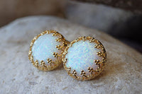 White Opal Gold Earrings