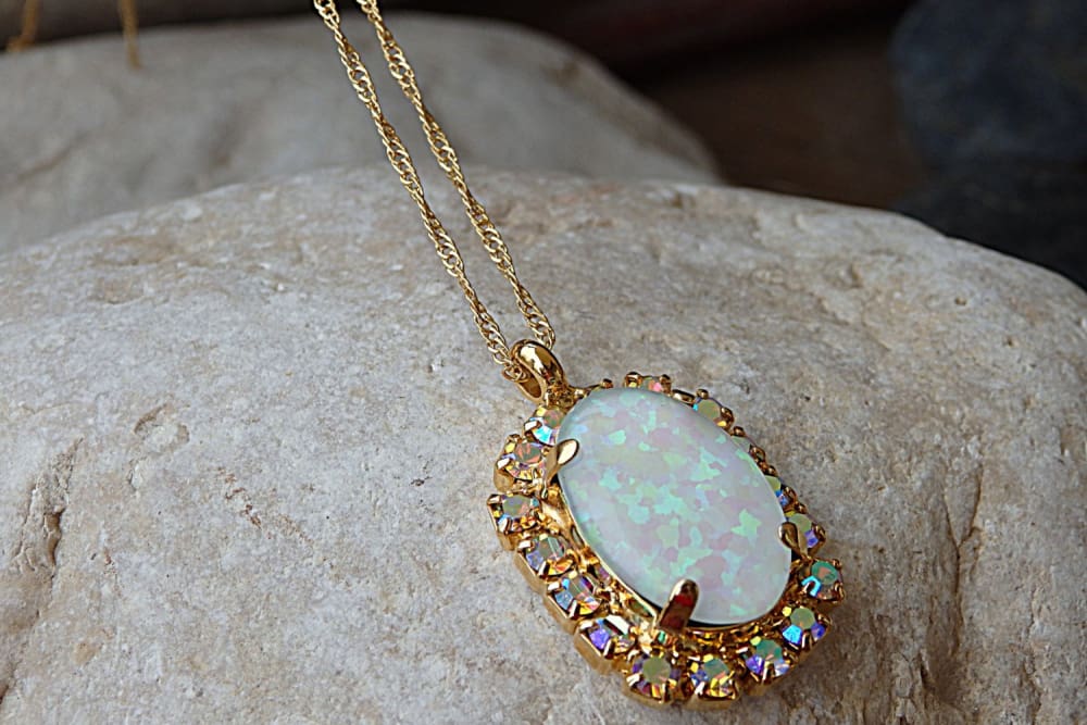 18K Gold Antique Opal Necklace With Diamond - The Chubby Paw