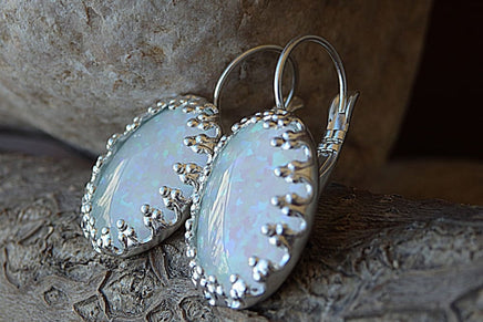 White Opal Silver Earrings