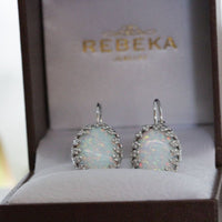 White Opal Silver Earrings