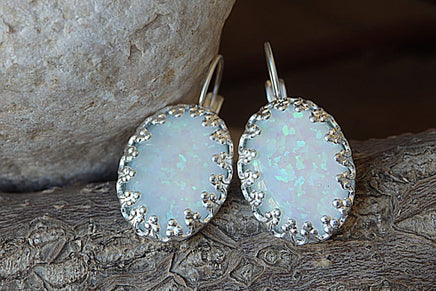 White Opal Silver Earrings