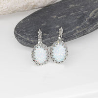 White Opal Silver Earrings