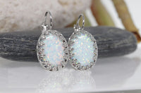 White Opal Silver Earrings