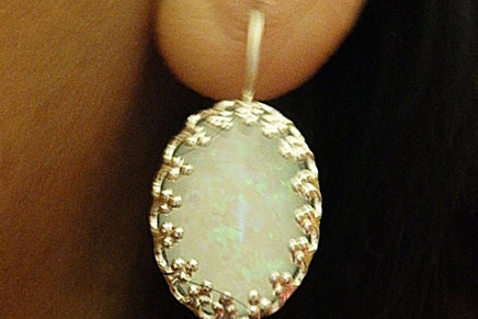 White Opal Silver Earrings