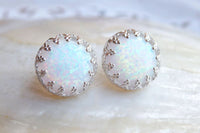 White Opal Silver Earrings