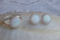 White Opal Silver Earrings