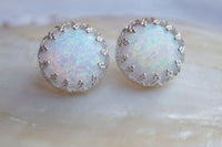 White Opal Silver Earrings