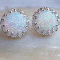 White Opal Silver Earrings