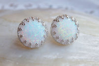 White Opal Silver Earrings