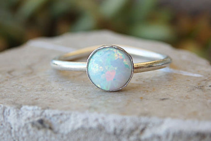 White Opal Silver Ring