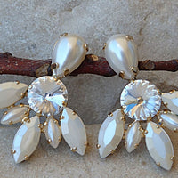White Pearl Stud Cluster Earrings