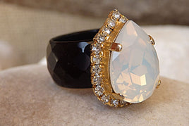 Womens Black Band With Opal Rebeka Teardrop Ring