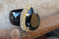 Womens Black Band With Opal Rebeka Teardrop Ring